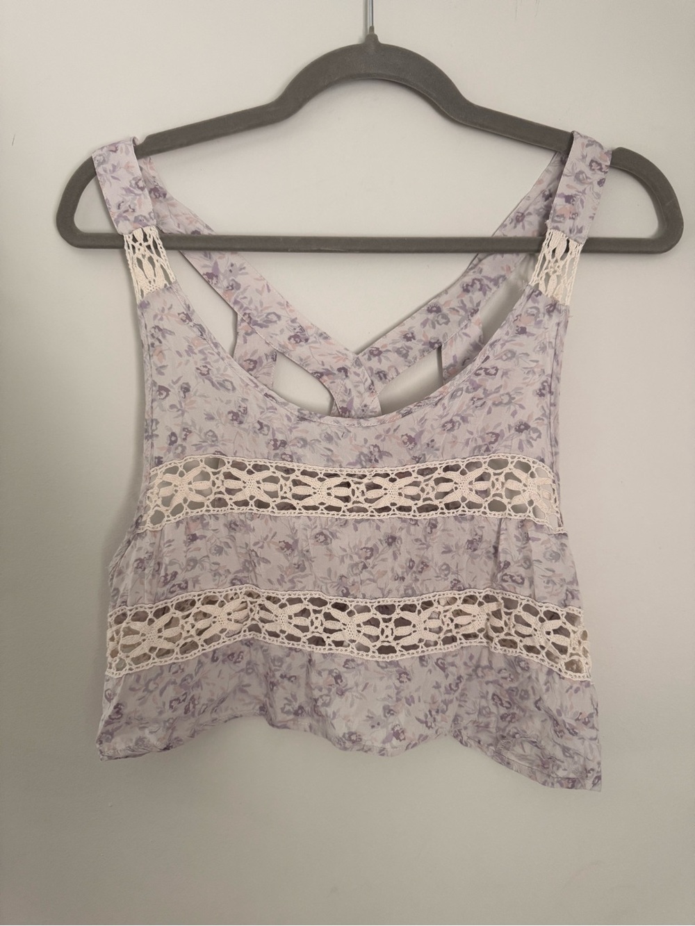 Free People Floral and Lace Crop Tank Top Fairy Coquette Boho Size M